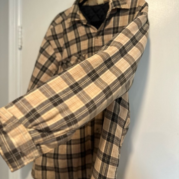 VTG 80s/90s Lee Tan Black Quilted Lined Tartan Plaid Button Up Shacket. - Picture 7 of 10